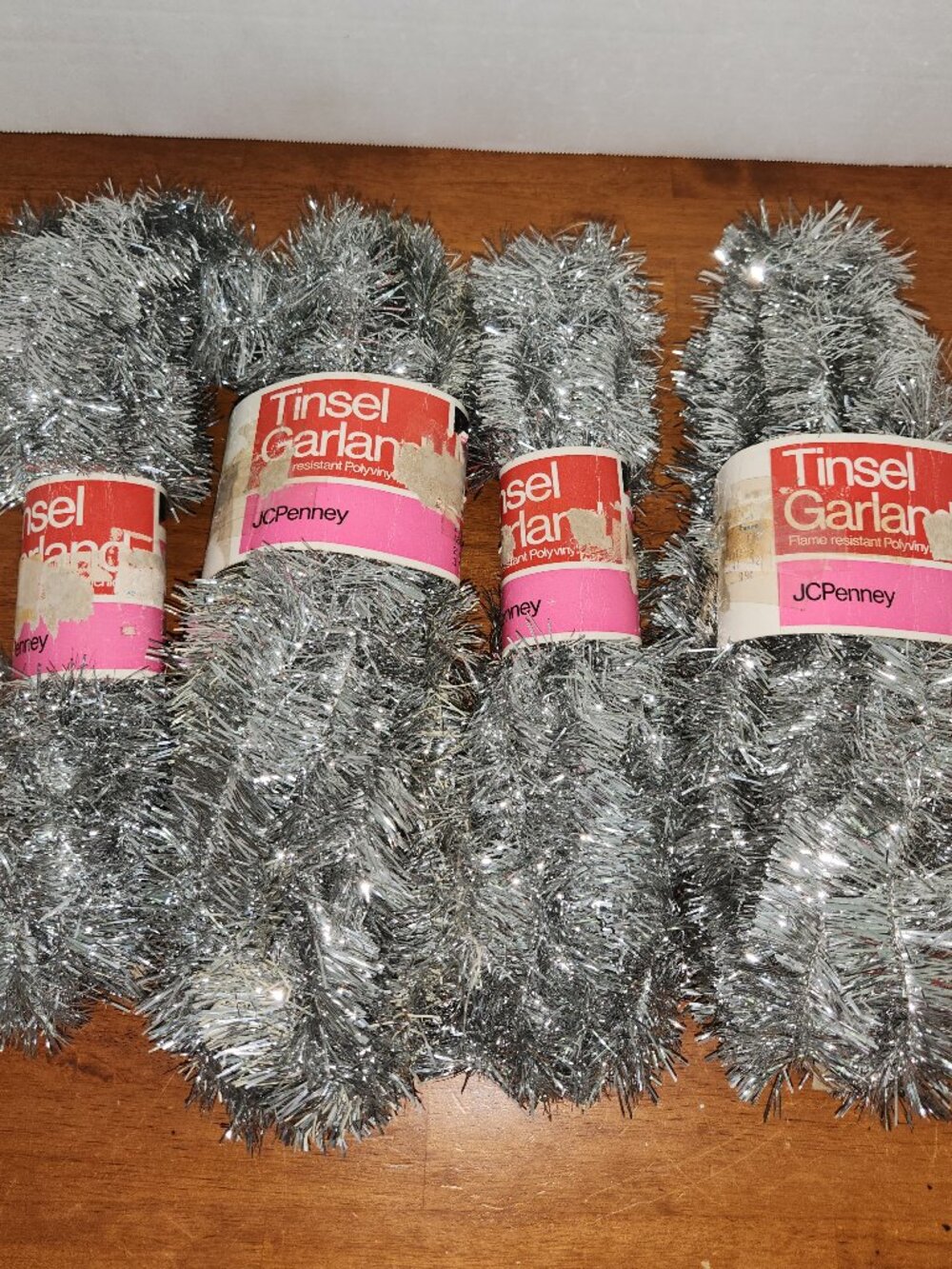 Vintage JC Penny Tinsel Garland Set of 4 Silver 100 Foot Total Retro MCM 60s 70s